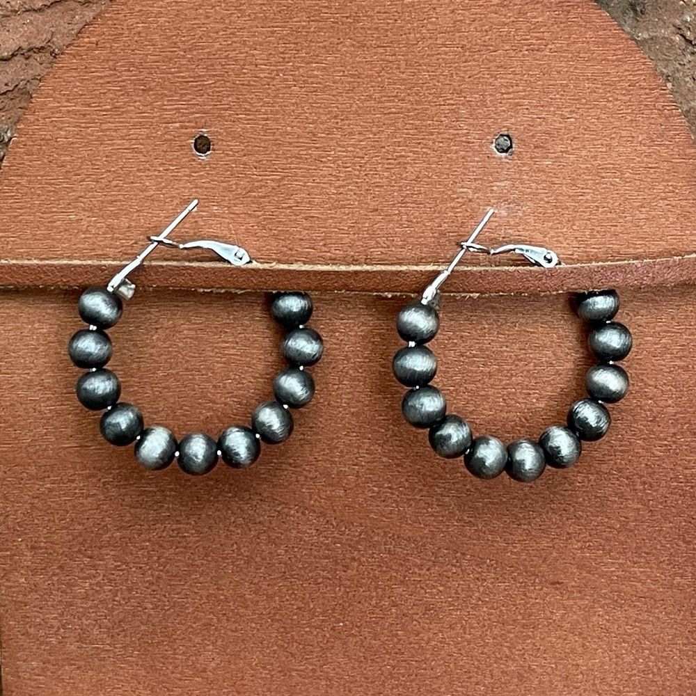 1 inch Navajo Style Pearl Hoop Earrings